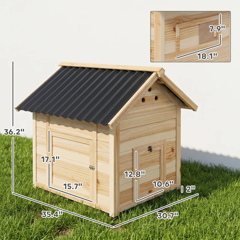 PawHut Duck Coop, Wooden Duck House with Openable Roof & Double Doors, Natural Wood(m-3)
