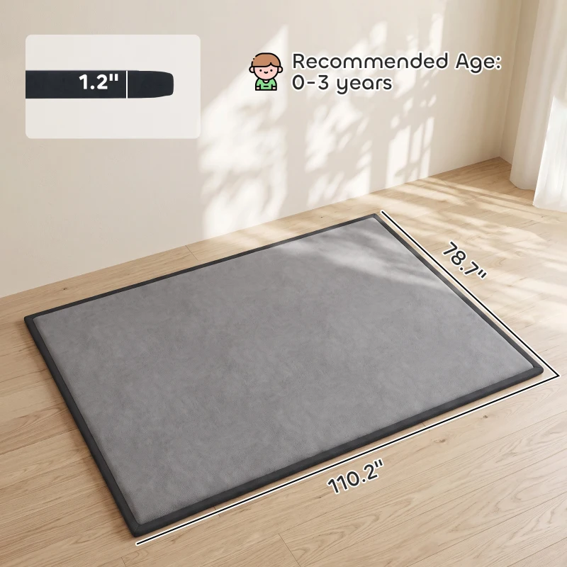 Qaba 1.2" Thick Baby Play Mat, 110" x 79" Playpen Mat, Non-Slip, Water-Resistant, Soft Flannel for Crawling, Dark Gray