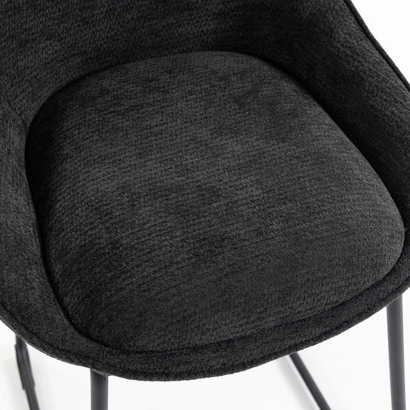 HOMCOM Bar Stools Set of 2 Chenille Barstools Counter Height Bar Chairs Backrest Footrest Black