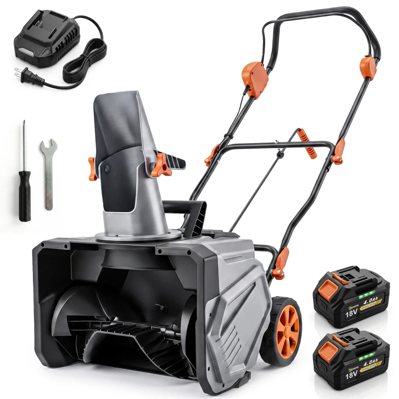 Outsunny 40V 18" Cordless Snow Blower with PU Auger, 1400W Brushless Motor, 12" Depth, Two 4.0Ah Batteries, A Fast Charger