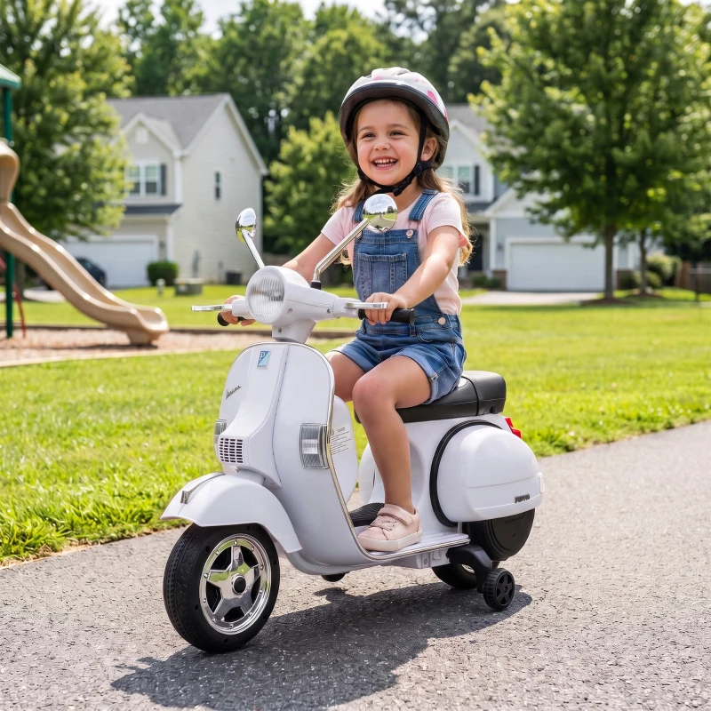 Qaba 12V Kid Motorcycle, Electric Motorbike with Training Wheels, Rear Suspension, Steering Limitation for 3-6 Years, White