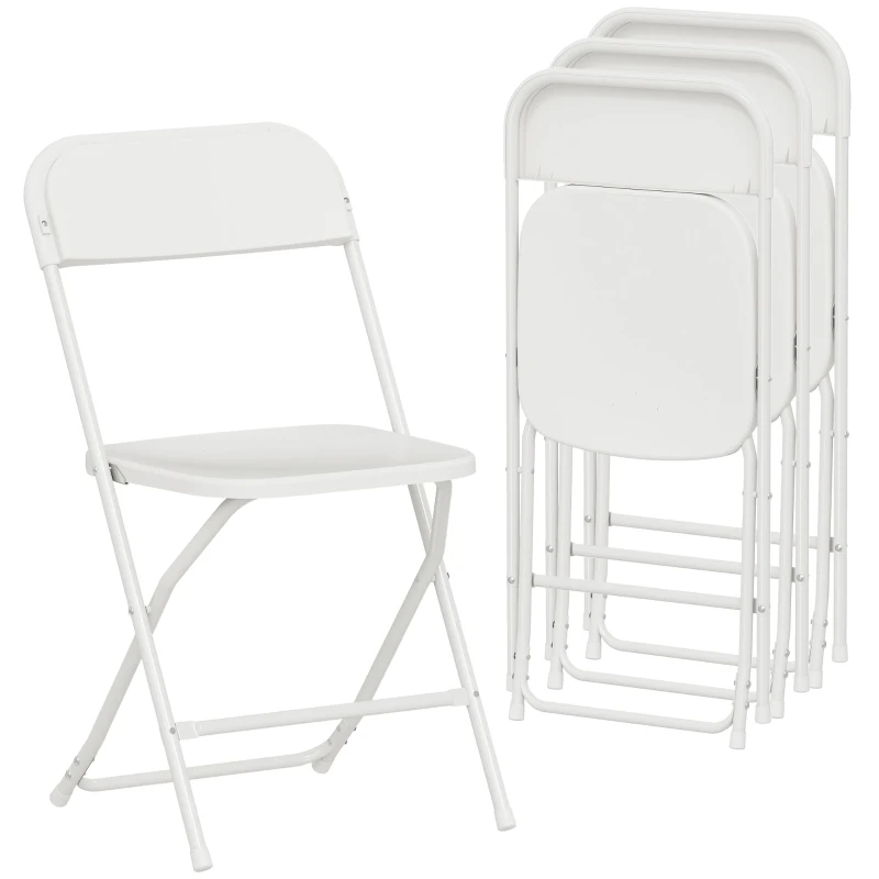 HOMCOM 4 Pack Folding Chairs with Drain Holes, Metal Frame, Portable Lightweight Chairs for Home, Office, White
