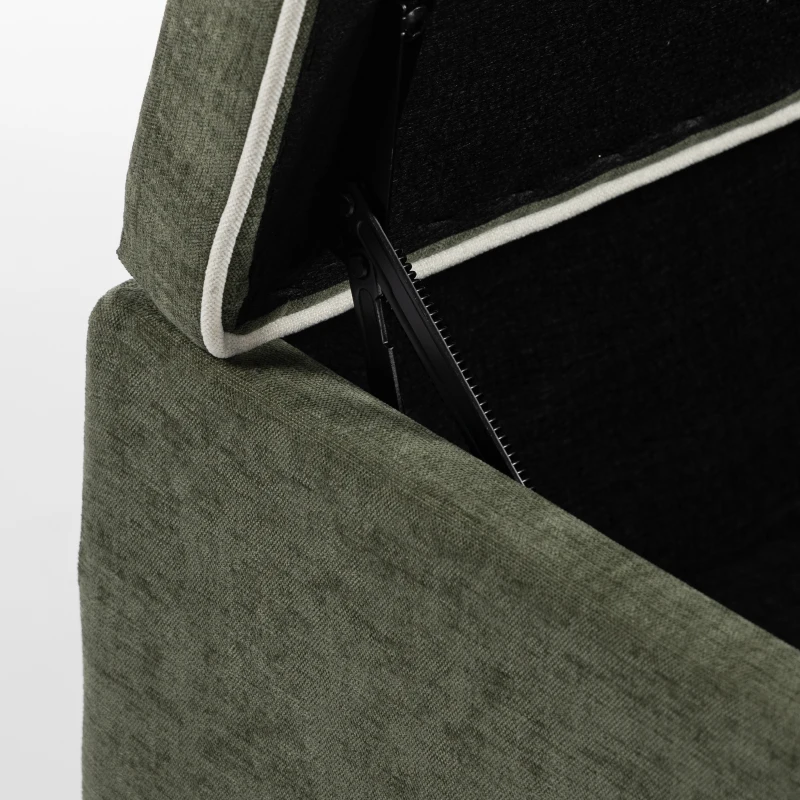 HOMCOM Storage Ottoman Bench, Linen-Look Upholstered Seat, 264 LBS Capacity, End of Bed Bench, Green