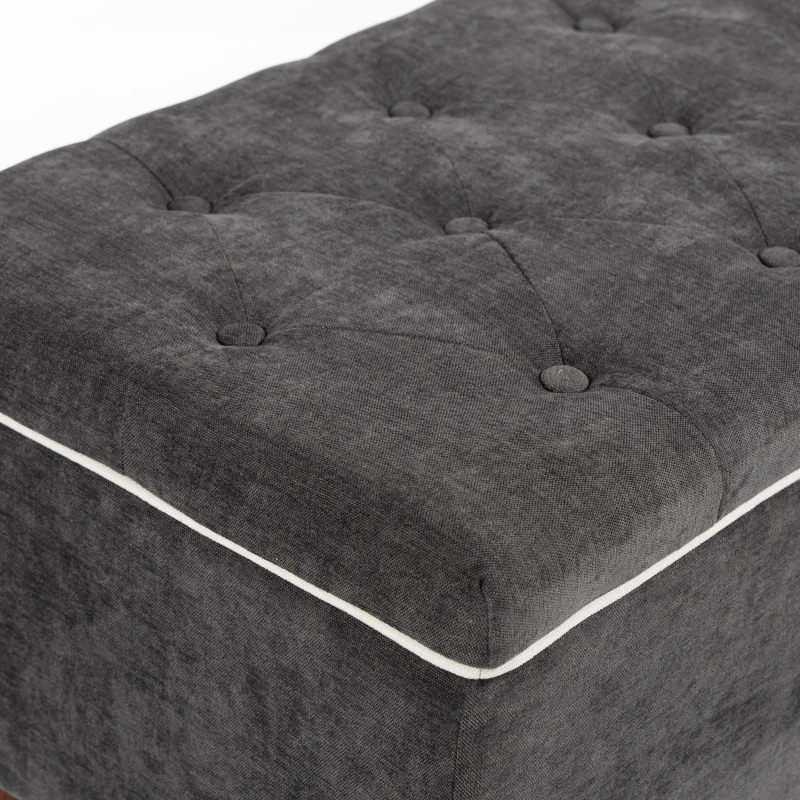 HOMCOM Storage Ottoman Bench, Linen-Look Upholstered Seat, 264 LBS Capacity, End of Bed Bench, Dark Grey