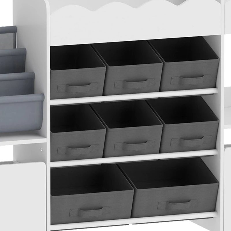 Qaba Kids Toy Storage Organizer, Kids Bookshelf with 8 Fabric Bins, 2 Rolling Drawers, Open Shelves for Kids Room, White