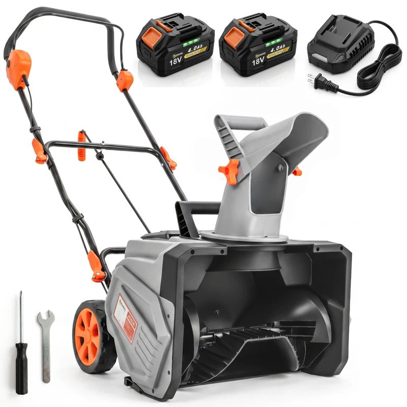 Outsunny 40V 18" Cordless Snow Blower with PU Auger, 1400W Brushless Motor, 12" Depth, Two 4.0Ah Batteries, A Fast Charger