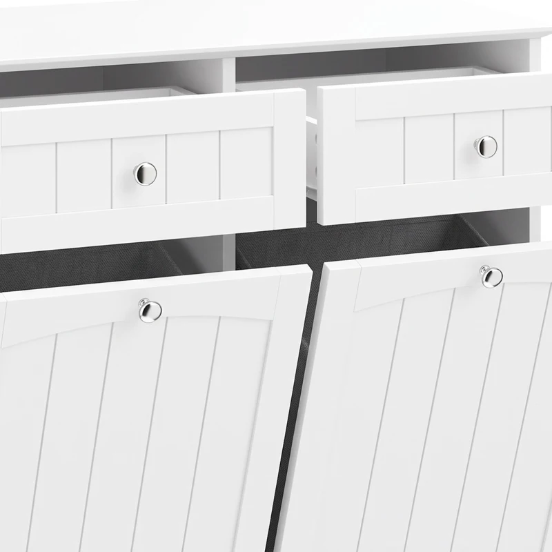 HOMCOM Laundry Cabinet with 2 Removable Laundry Bags, Tilt-Out Laundry Hamper with 2 Drawers, White