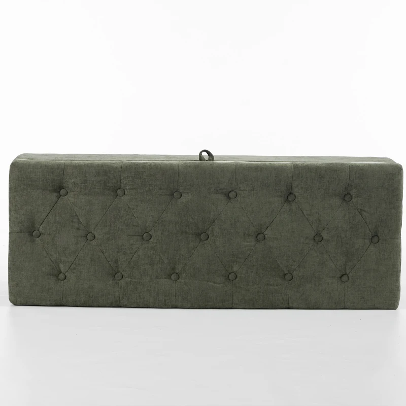 HOMCOM Storage Ottoman Bench, Linen-Look Upholstered Seat, 264 LBS Capacity, End of Bed Bench, Green