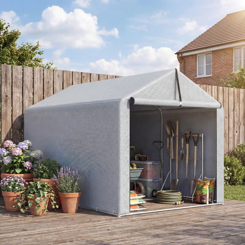 Outsunny 7' x 5' Portable Shed, Waterproof Bike Tent with Roll-up Zipper Door and Galvanized Metal Frame for Bike