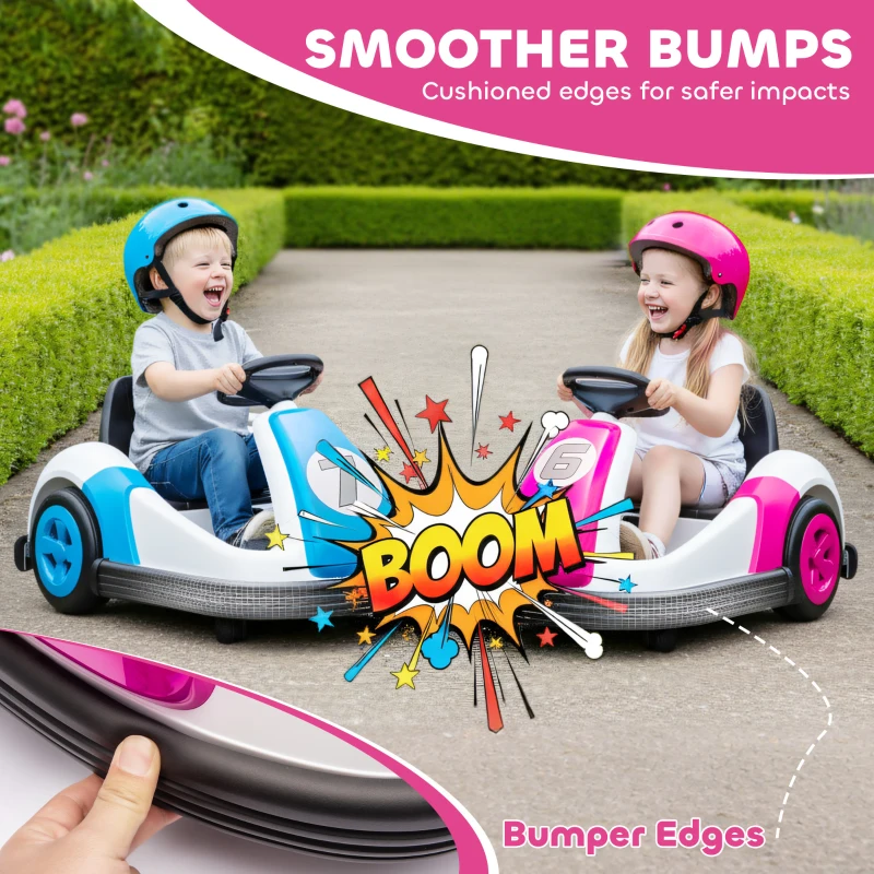 Qaba 6V Bumper Car, Electric Car for Kids with Slow Start, 360° Spin, Music and Horn for 37-72 Months, Pink