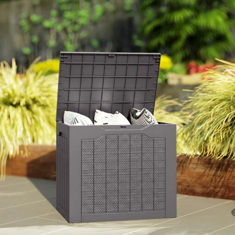 Outsunny 30 Gallon Deck Box, Resin Outdoor Storage Box with Handles, Waterproof and UV Resistant Storage Container