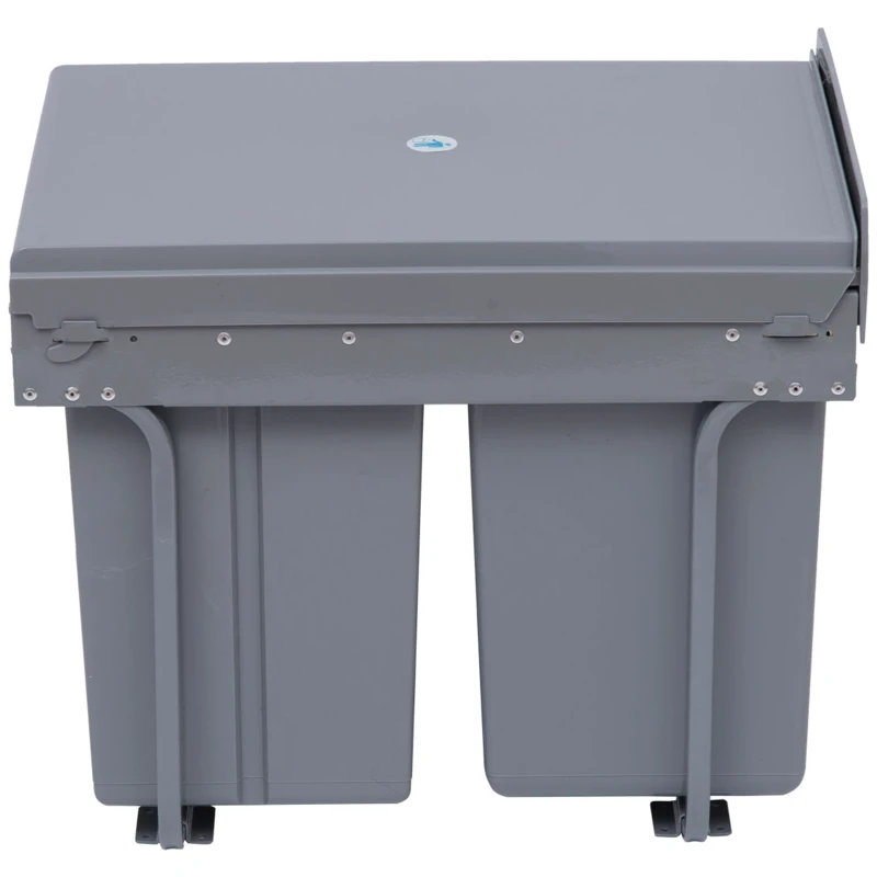 HOMCOM Pull Out Trash Can Under Cabinet, 10.6 Gallon (40L) Slide Out Garbage Can with 3 Removable Compartments, Grey