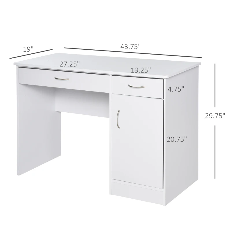 HOMCOM Computer Desk with Storage Drawers, Study Writing Table with Cabinet Adjustable Shelf for Home Office Workstation Bedroom, White