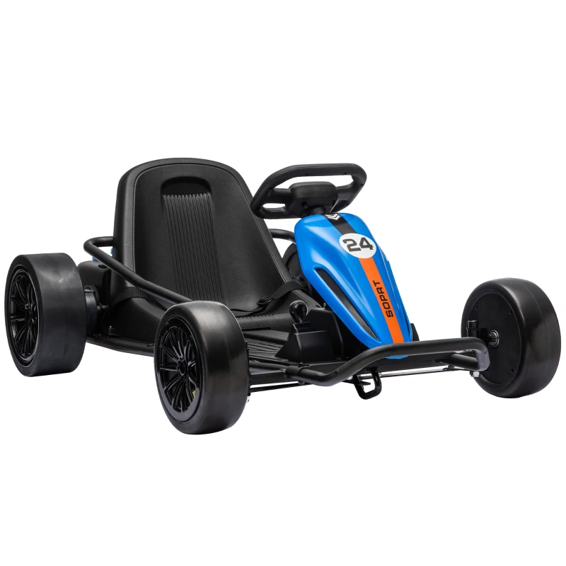 Qaba 24V Electric Drift Go Kart for Kids with Dual Motors, Soft Start, PU Wheels, 7.5MPH High Speed, for Ages 6+, Blue