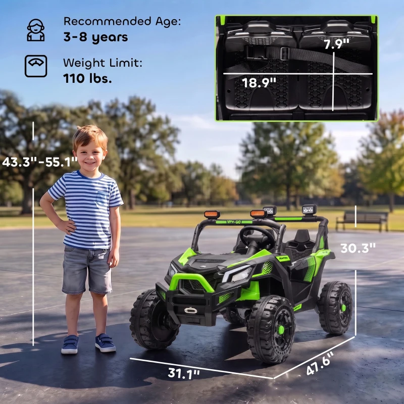 Qaba 24V 2 Seater Ride On Truck Car for Big Kids with Remote Control, Dual Motors, 4-Wheel Suspension for Ages 3-8, Green