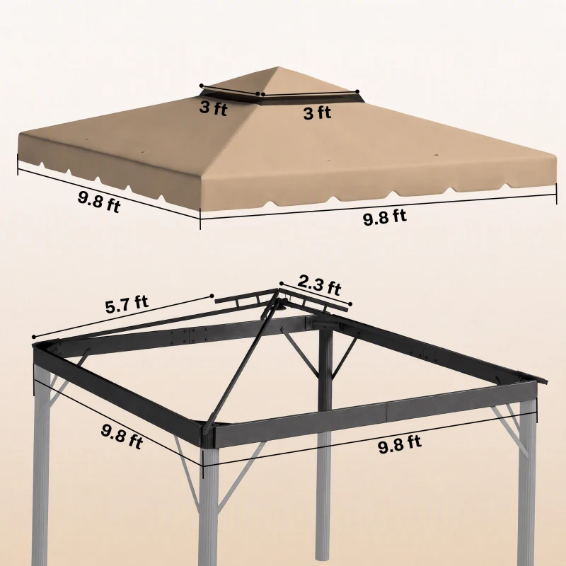 Outsunny Model 84C-051 or 84C-269 10' x 10' Gazebo Replacement Canopy, Khaki