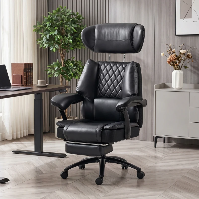 HOMCOM Big and Tall Office Chair with Adjustable Headrest, 500 lbs, Wide Seat, Lumbar Support, Desk Chair, Footrest