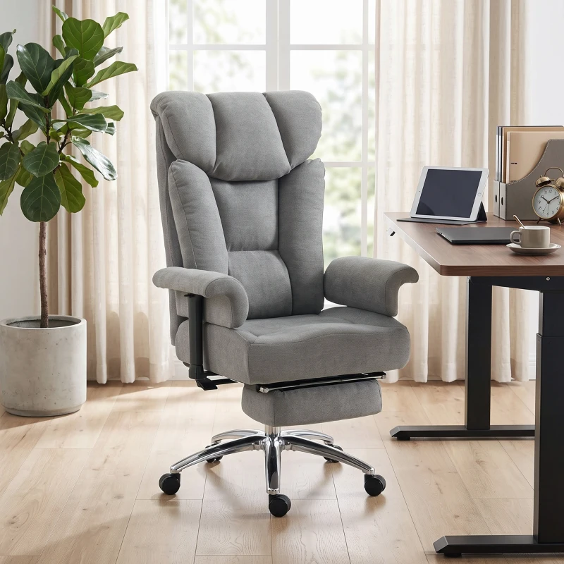 HOMCOM 550lbs Big and Tall Office Chair, Heavy Duty Executive Desk Chair with Adjustable Padded Armrests and High Back, Grey