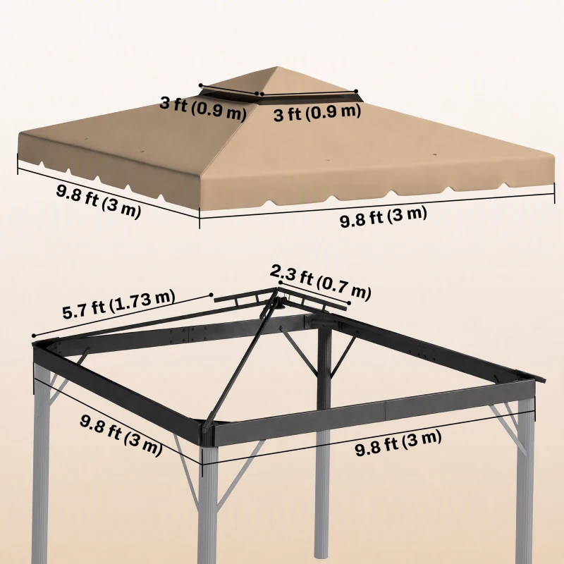 Outsunny 10' x 10' Replacement Canopy, Gazebo Top Cover with Double Vented Roof for Garden Patio (TOP ONLY), Khaki