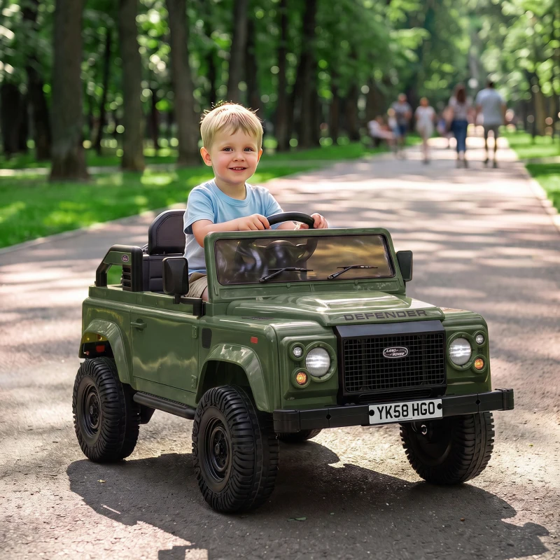 Qaba 12V Electric Car for Kids 3+ Years, Licensed Land Rover Defender Toddler Ride on Car w/ Remote Control, Green