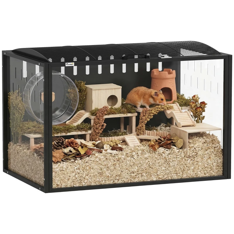 PawHut 31.9" L Hamster Cage, Large Hamster Habitats Steel Frame Chewproof, Deep Bedding Space for Pets Enrichment