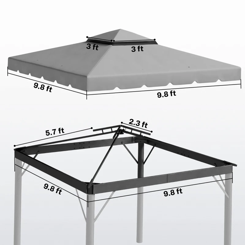 Outsunny Model 84C-051 or 84C-269 10' x 10' Gazebo Replacement Canopy, Light Gray