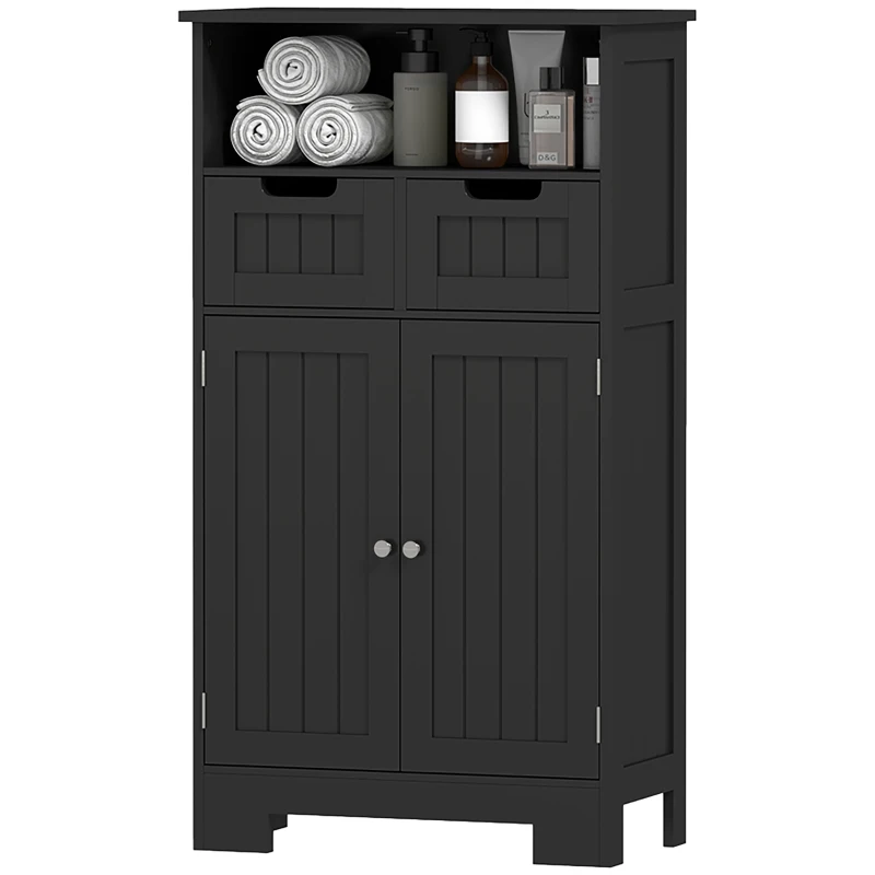 kleankin Freestanding Bathroom Cabinet with Adjustable Shelf and Drawers, Small Cabinet for Bathroom, Living Room, Black