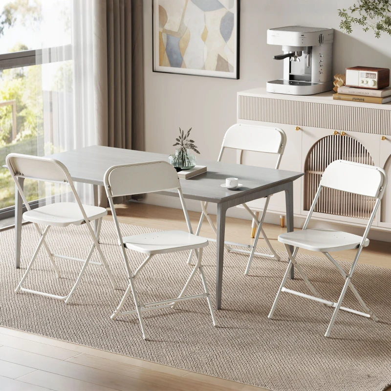 HOMCOM 4 Pack Folding Chairs with Drain Holes, Metal Frame, Portable Lightweight Chairs for Home, Office, White