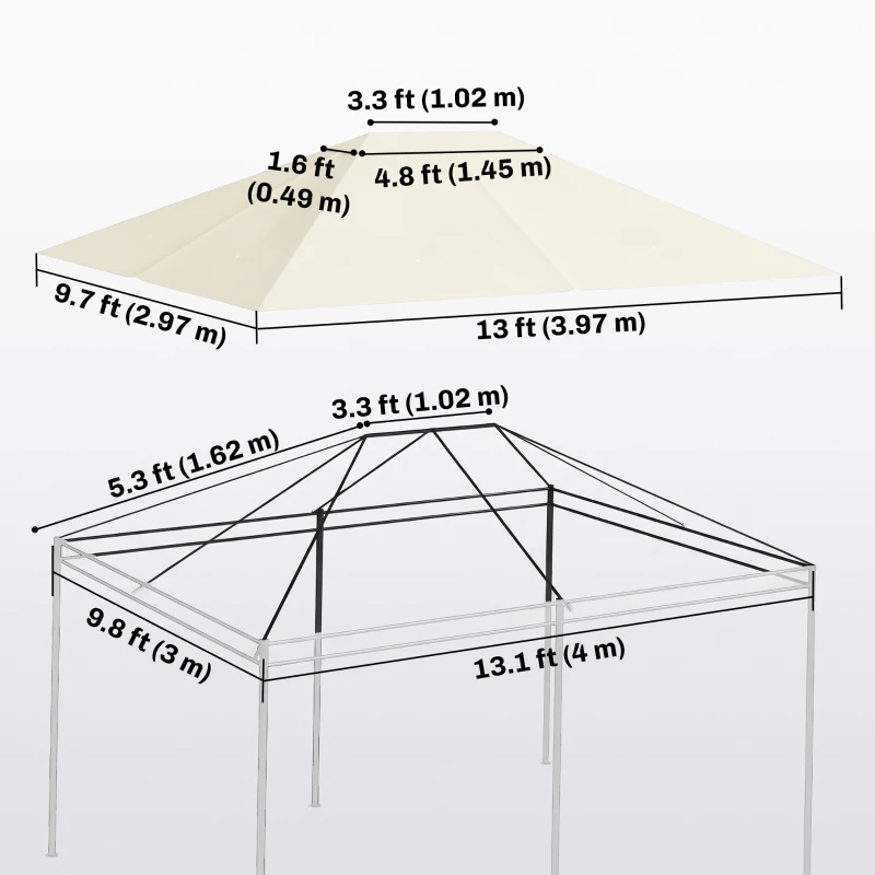 Outsunny 10' x 13' Gazebo Replacement Canopy Cover, Gazebo Roof Replacement (TOP COVER ONLY), Cream White