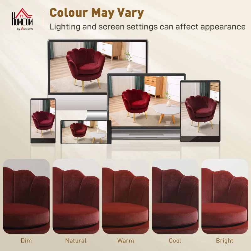 HOMCOM Modern Accent Chair, Velvet-Touch Fabric Leisure Club Chair with Gold Metal Legs for Bedroom, Wine Red