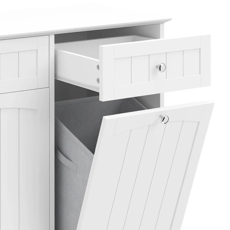 HOMCOM Laundry Cabinet with 2 Removable Laundry Bags, Tilt-Out Laundry Hamper with 2 Drawers, White