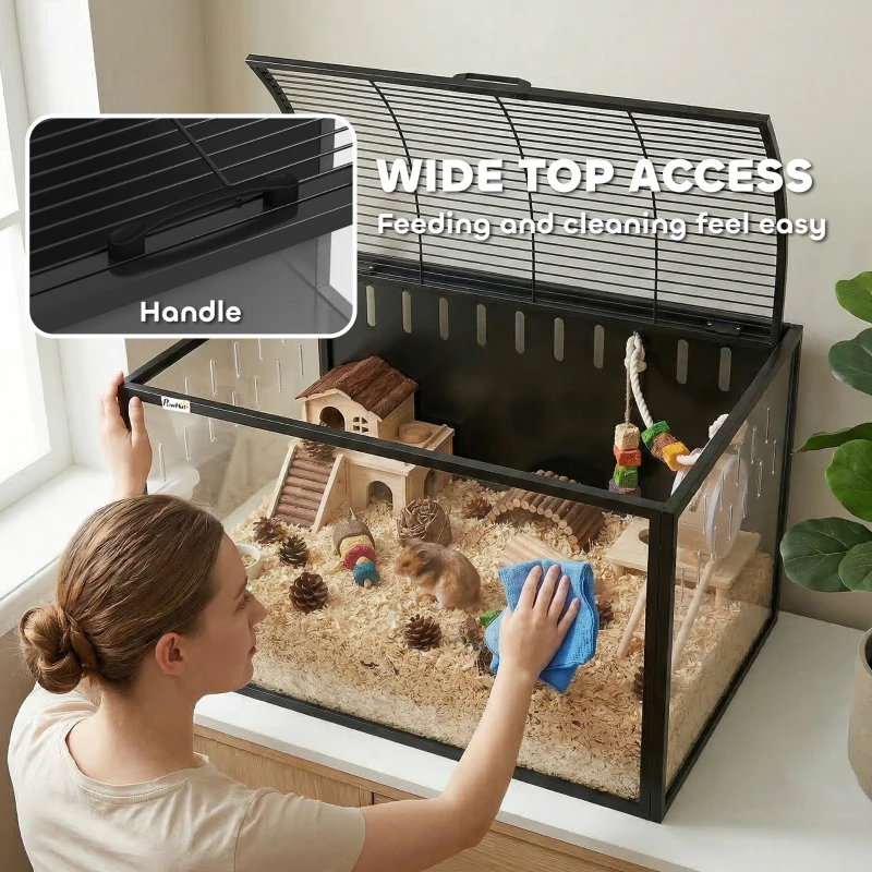 PawHut 31.9" L Hamster Cage, Large Hamster Habitats Steel Frame Chewproof, Deep Bedding Space for Pets Enrichment