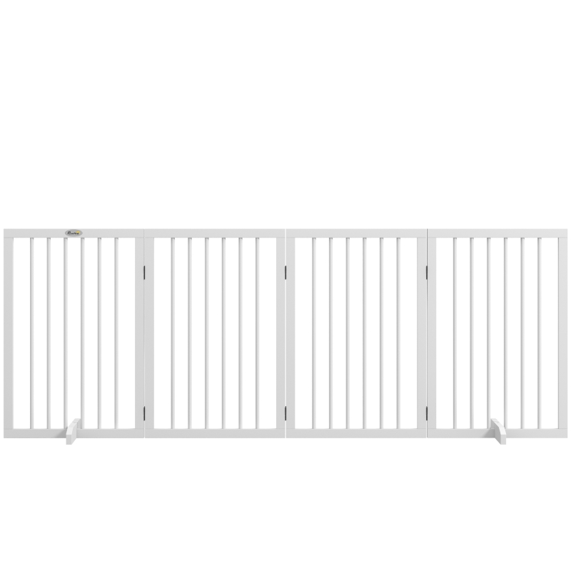PawHut Free Standing Pet Gate, Foldable Dog Gates with 2 Support Feet, 4 Panels for Doorway Stairs, White