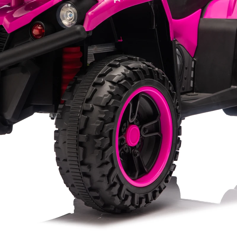 Qaba 12V Kids ATV, Electric Ride On Quad with Dual Motors, Soft Start, Battery Display, Music, Lights for 3-8 Years, Pink