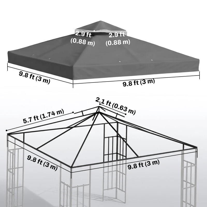 Outsunny 10' x 10' Gazebo Canopy Replacement Cover, 2-Tier Garden Gazebo Roof Replacement, UPF30+, TOP COVER ONLY, Dark Grey