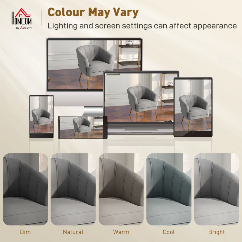 HOMCOM Fabric Armchair, Modern Accent Chair with Gold Metal Legs for Living Room, Bedroom, Home Office, Grey