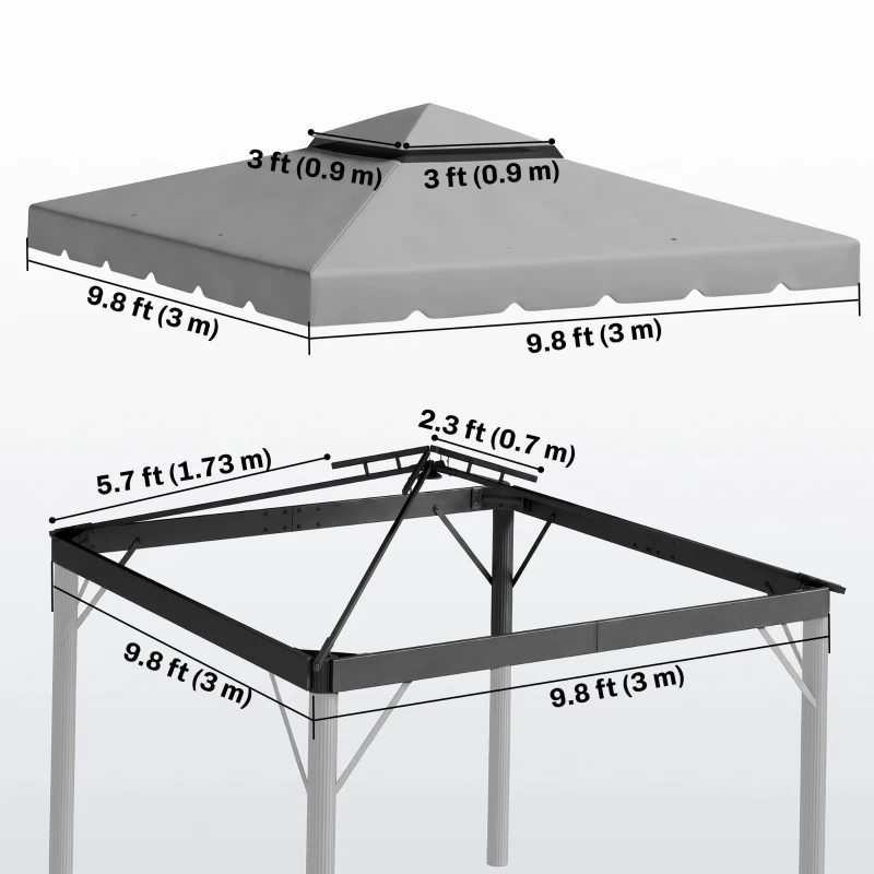 Outsunny 10' x 10' Gazebo Replacement Canopy, Gazebo Top Cover with Double Vented Roof for Garden Patio Outdoor TOP ONLY, Grey