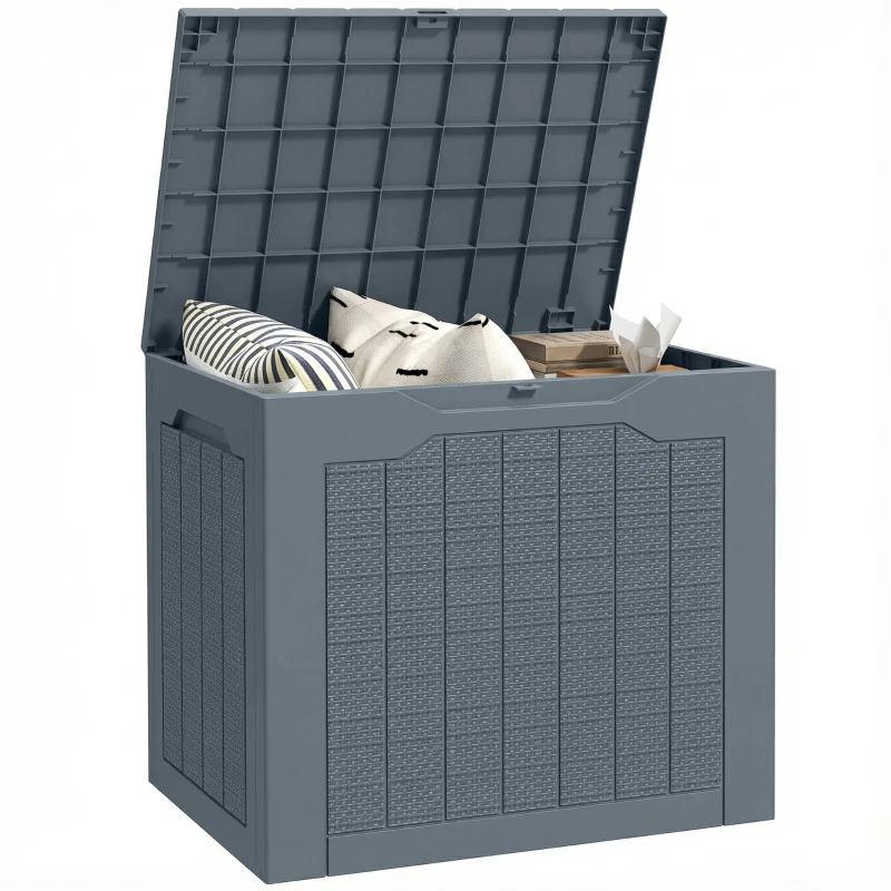 Outsunny 30 Gallon Deck Box, Resin Outdoor Storage Box with Handles, Waterproof and UV Resistant Storage Container, Light Grey