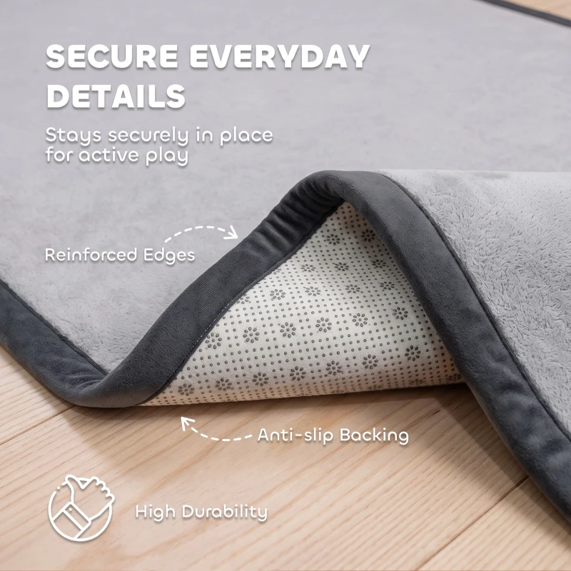 Qaba Baby Play Mat, 1.2" Thick, 71" x 59", Soft Flannel, Water-Resistant, Non-Slip Backing for Crawling Playing, Dark Grey