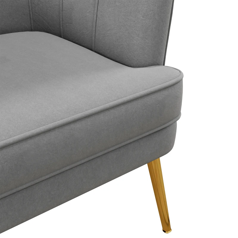 HOMCOM Fabric Armchair, Modern Accent Chair with Gold Metal Legs for Living Room, Bedroom, Home Office, Grey