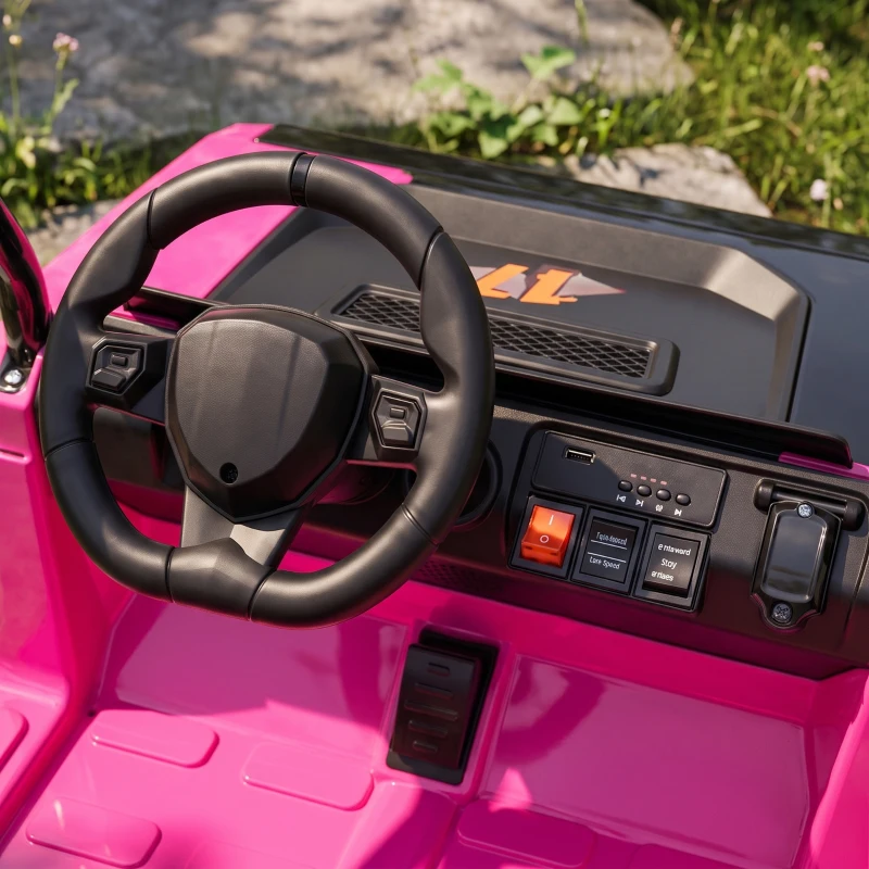 Qaba 24V Kids Golf Cart 2WD 2-Seater with Remote, Soft Start, Rear Suspension, Sunshade, Storage, Gift for 3-6 Years, Pink