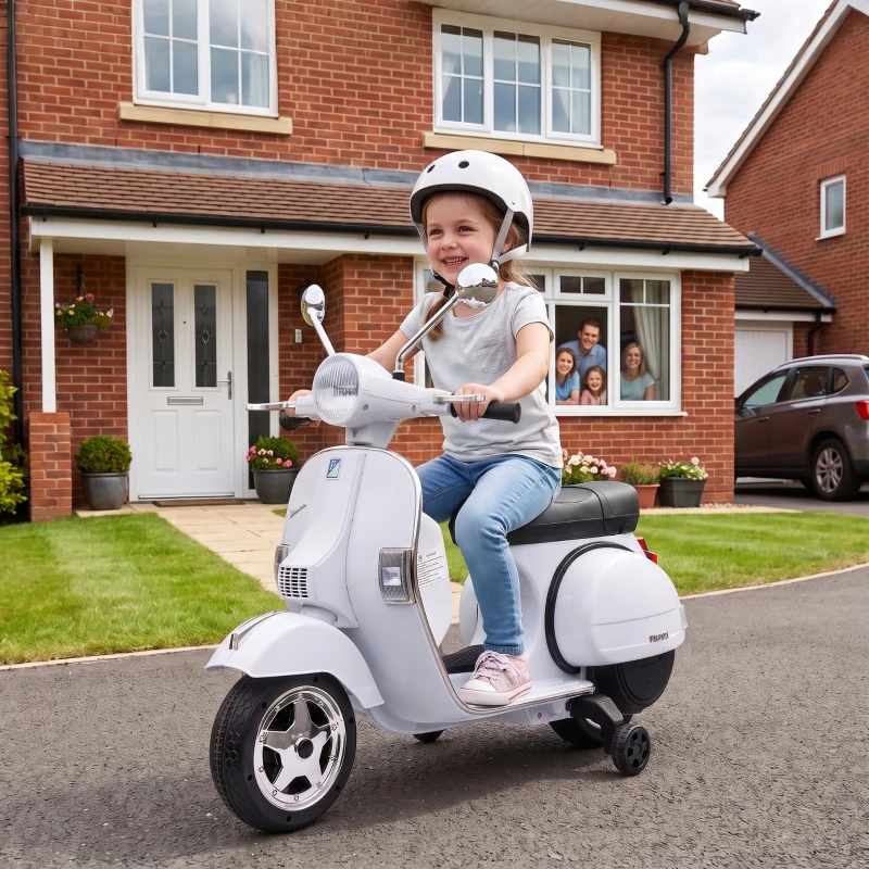 Qaba 12V Kid Motorcycle, Electric Motorbike with Training Wheels, Rear Suspension, Steering Limitation for 3-6 Years, White