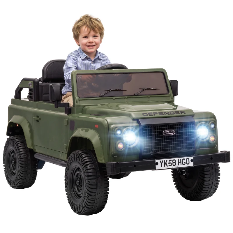 Qaba 12V Electric Car for Kids 3+ Years, Licensed Land Rover Defender Toddler Ride on Car w/ Remote Control, Green
