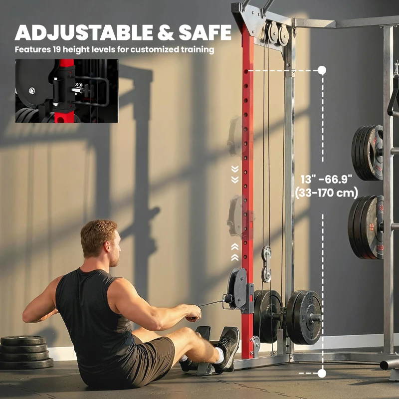 Soozier Power Cage, Power Rack with Adjustable Cable Pulley System, Pull-Up Bar, Dip Station, Landmine