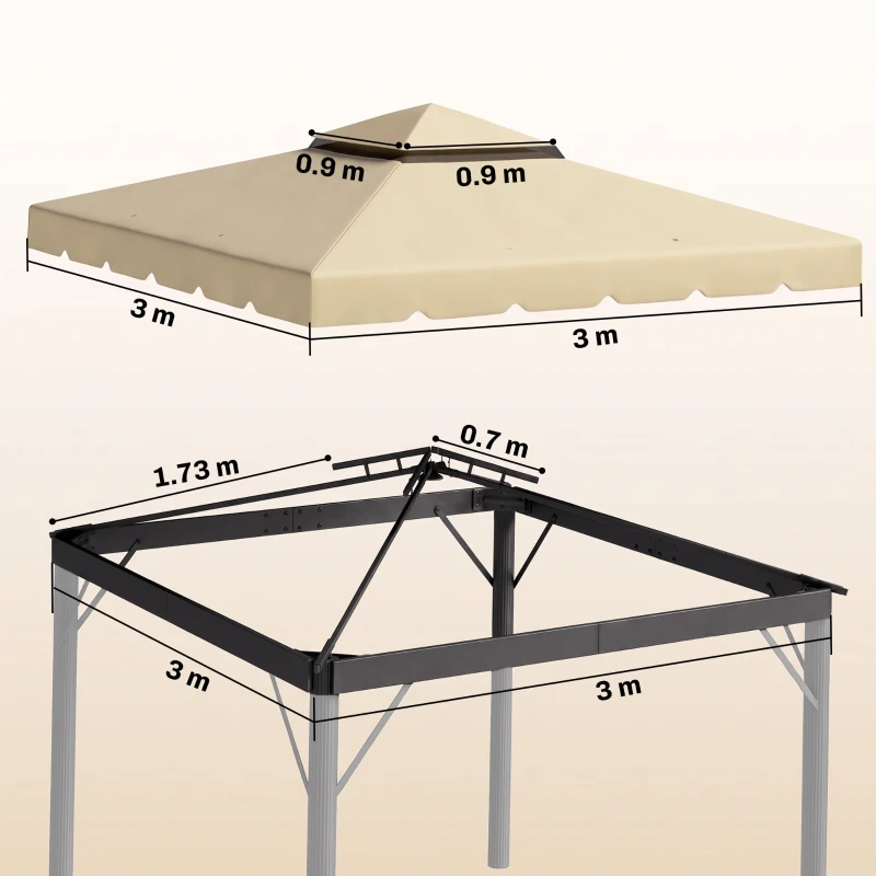 Outsunny 10' x 10' Gazebo Replacement Canopy, Gazebo Top Cover with Double Vented Roof for Garden Patio Outdoor TOP ONLY, Beige
