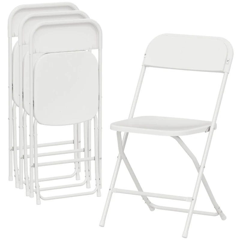 HOMCOM 4 Pack Folding Chairs with Drain Holes, Metal Frame, Portable Lightweight Chairs for Home, Office, White