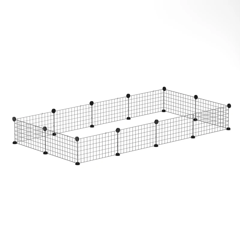 PawHut Guinea Pig Cage, Small Animal Playpen with 31 Panels, Elevated Huts, Non-Slip Mats, Black