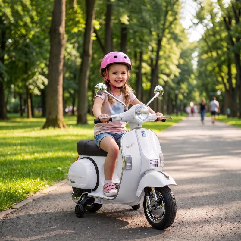 Qaba 12V Kid Motorcycle, Electric Motorbike with Training Wheels, Rear Suspension, Steering Limitation for 3-6 Years, White