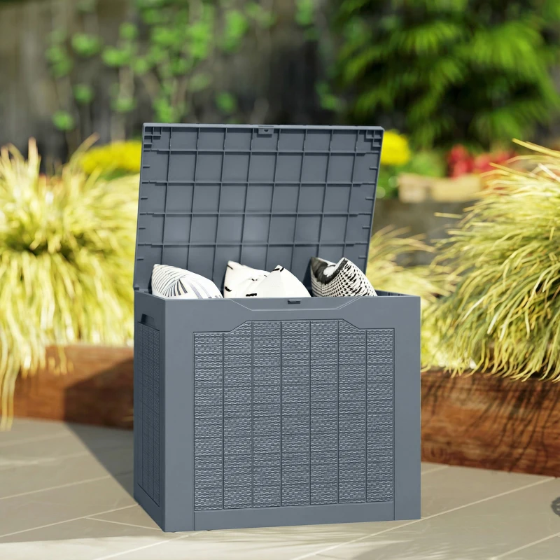 Outsunny 30 Gallon Deck Box, Resin Outdoor Storage Box with Handles, Waterproof and UV Resistant Storage Container, Light Grey