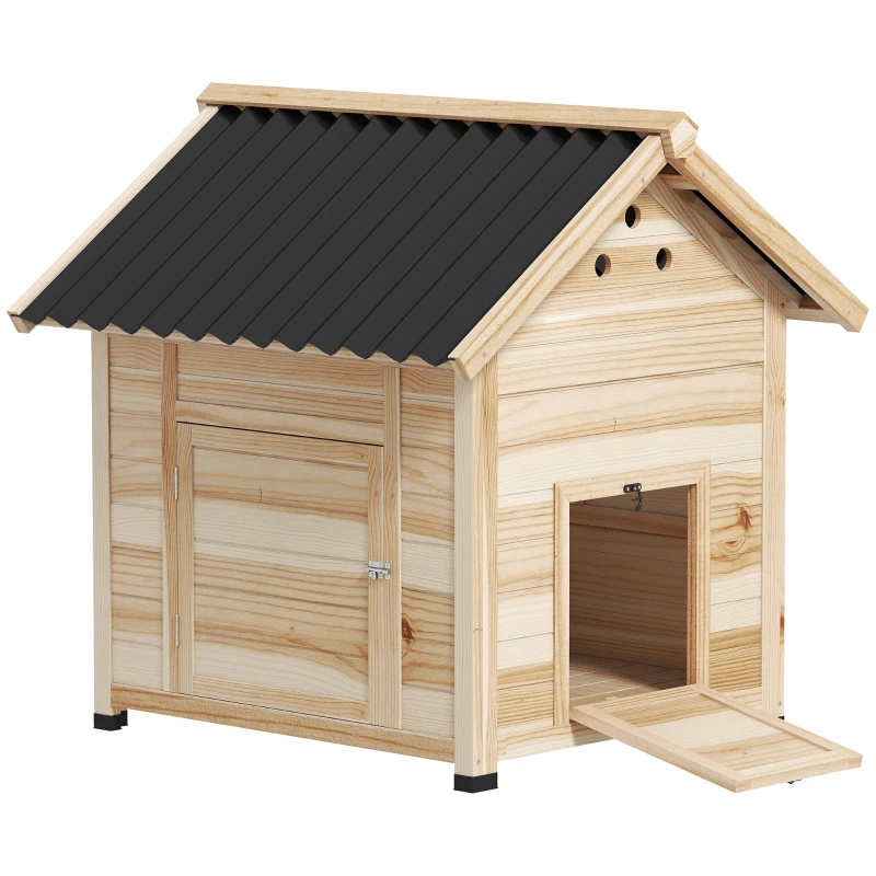 PawHut Duck Coop, Wooden Duck House with Openable Roof & Double Doors, Natural Wood(m-10)